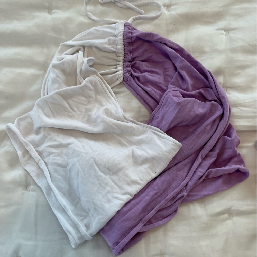 Emma & Sam purple and white wrap halter top